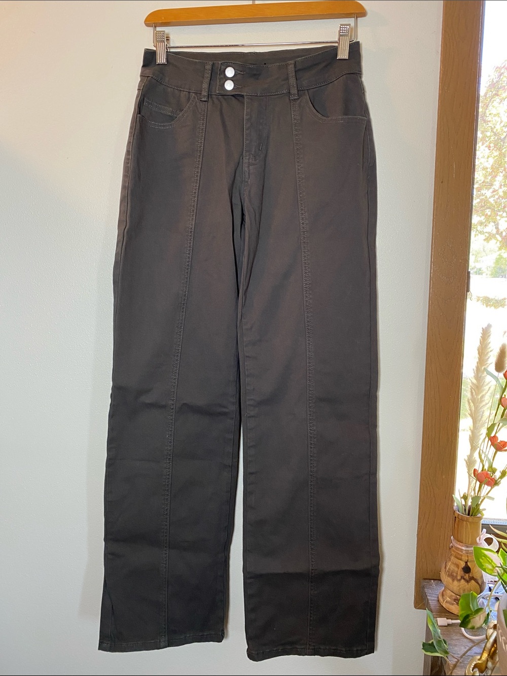 Wide Straight Leg Pants in Dark Gray
